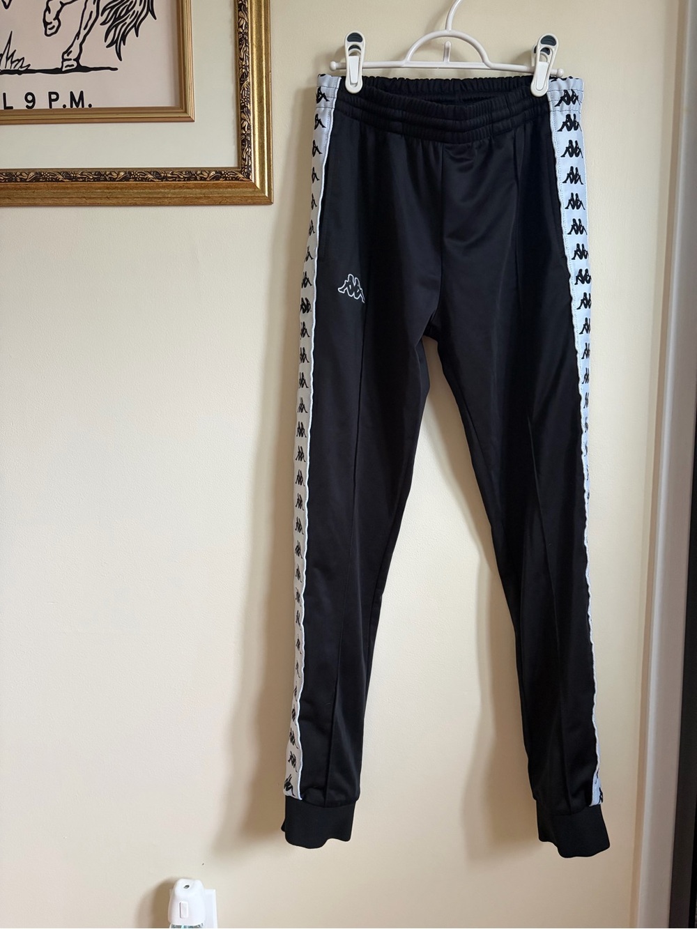 Kappa Black Logo Track Pants with White Side Tape